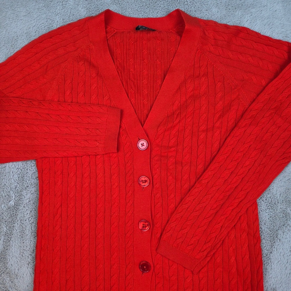 Talbots Cardigan Women MP Cable Knit V-Neck Button Front Long Sleeve Red Sweater